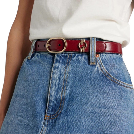 Gucci Interlocking GG Logo Leather Belt Russet Red Size 80cm/ 32in