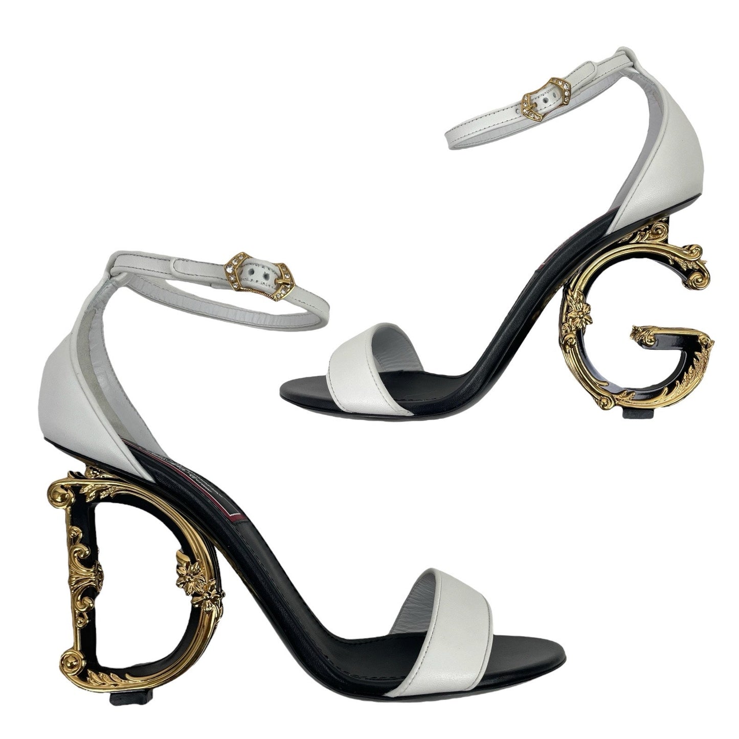 Dolce & Gabbana Gameday Sculpted Heel Baroque DG Leather Sandals Size 40