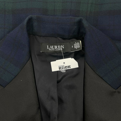 Lauren Ralph Lauren Plaid Double Breasted Satin Trim Blazer Size 2