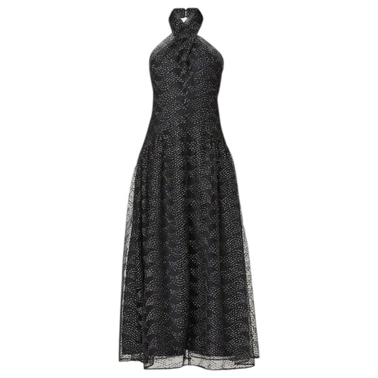 Shoshanna Olivia Metallic Scallope Mesh Halter Neck Black Dress Size 2