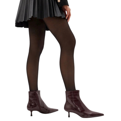 Mango Pointed Toe Crocodile Kitten Heel Ankle Boots Burgundy Size 39/ 8.5