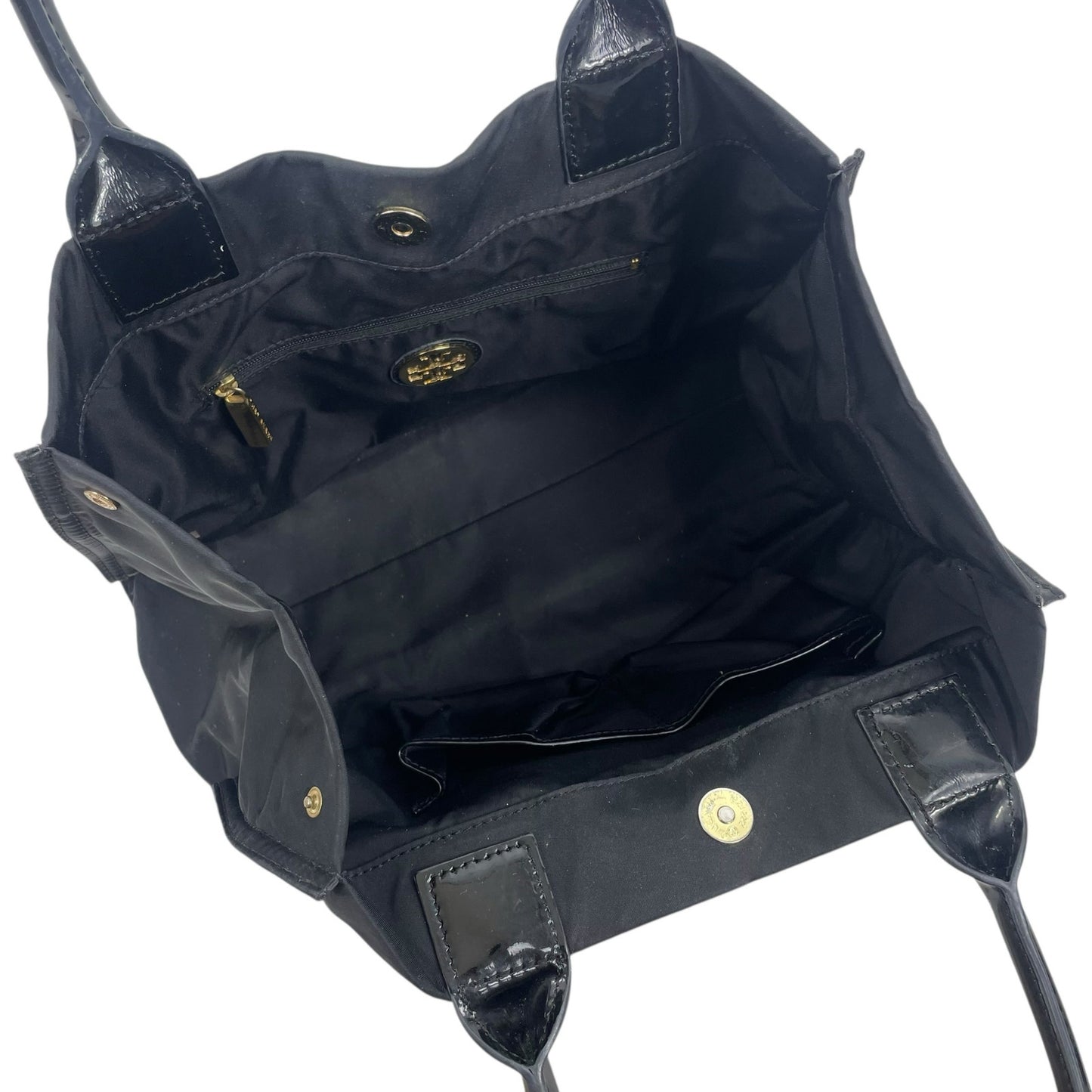 Tory Burch Black Small Ella Tote Bag Patent Leather Nylon Shoulder Bag