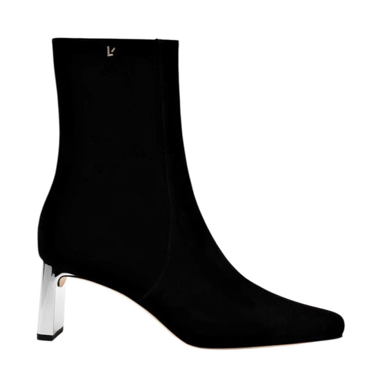 Larroude Alexis Suede Mirror Heel Ankle Boots Black Silver Size 7.5