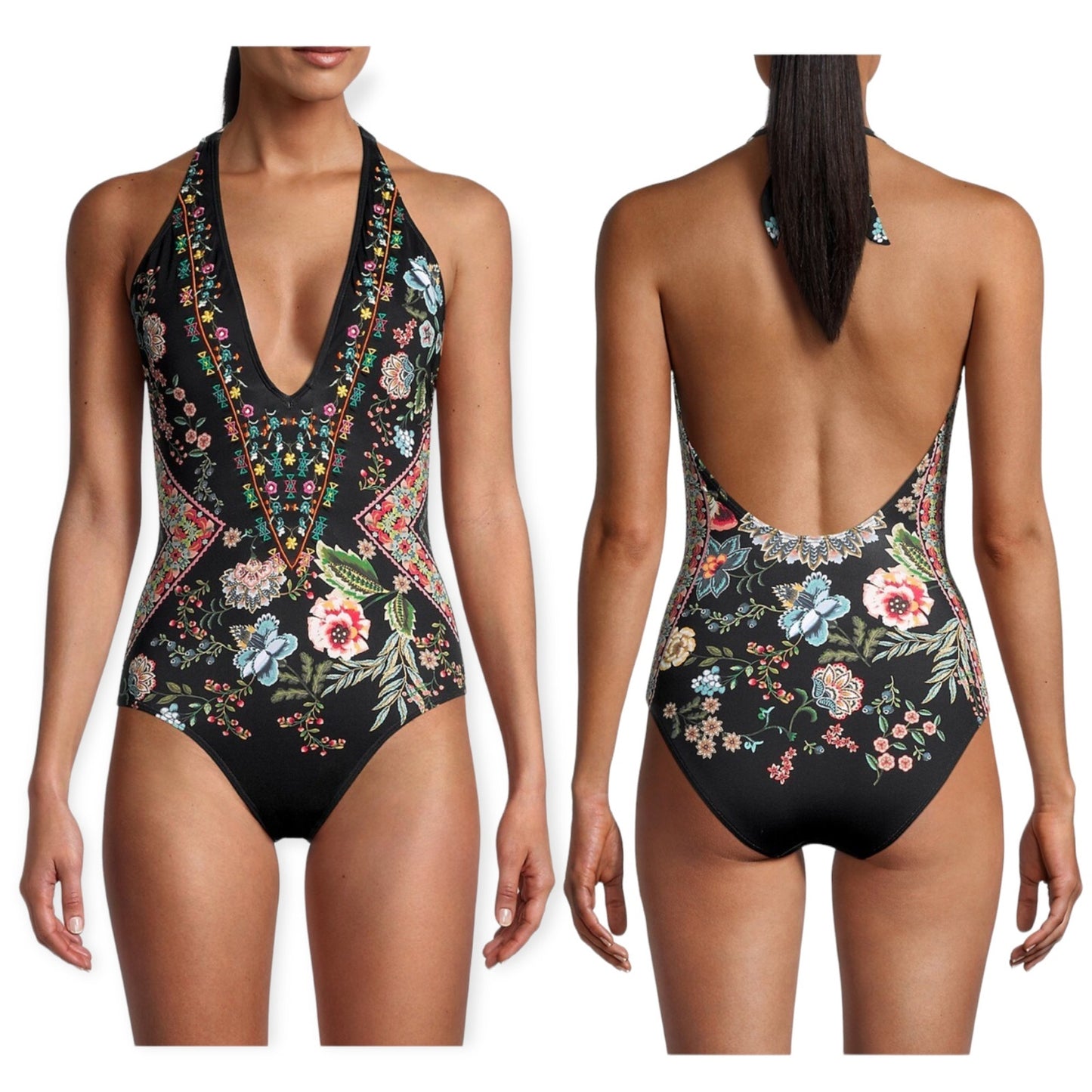 Johnny Was Ardem One Piece Swimsuit Floral Embroidered Size 2X