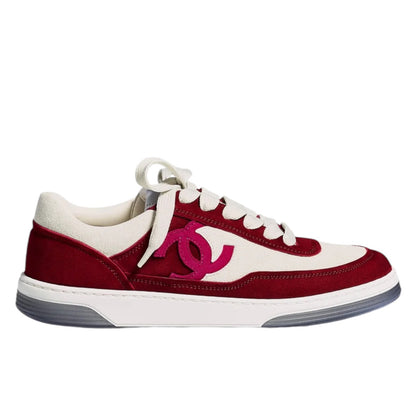 Chanel CC Logo Suede Kidskin Lace Up Sneakers Burgundy 2023 Size 36.5