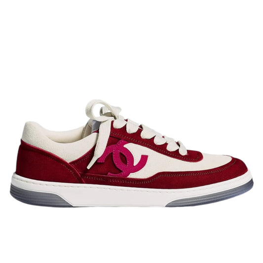 Chanel CC Logo Suede Kidskin Lace Up Sneakers Burgundy 2023 Size 36.5