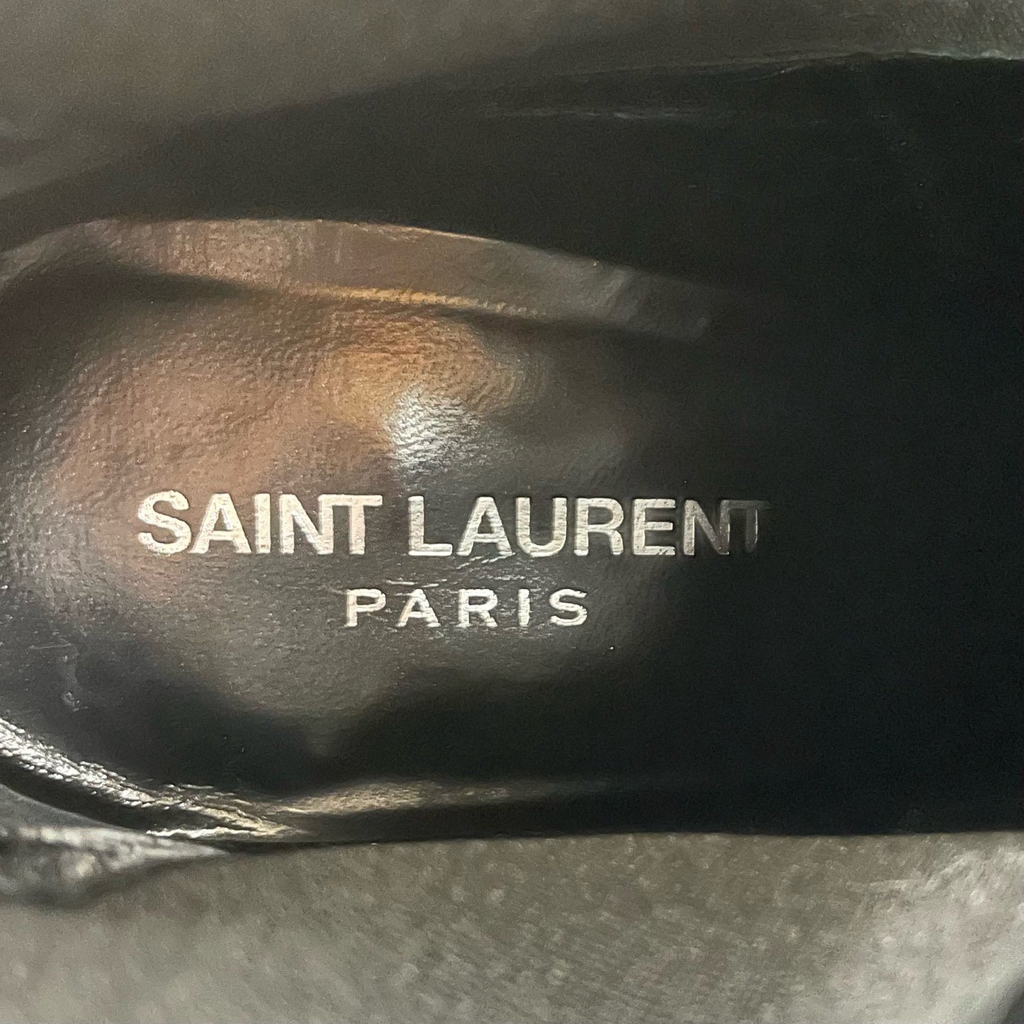 Saint Laurent Opyum Logo Heel Boots Patent Leather Black Size 39