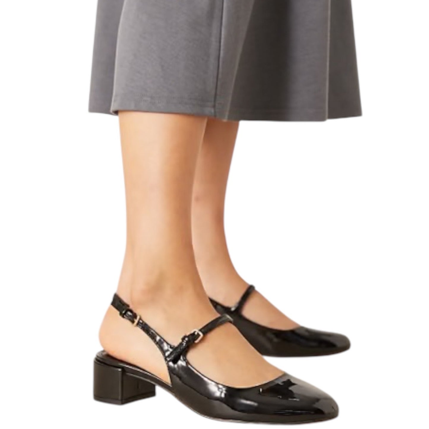 Mango Patent Leather Effect Slingback Mary Jane Pump Black Size 40