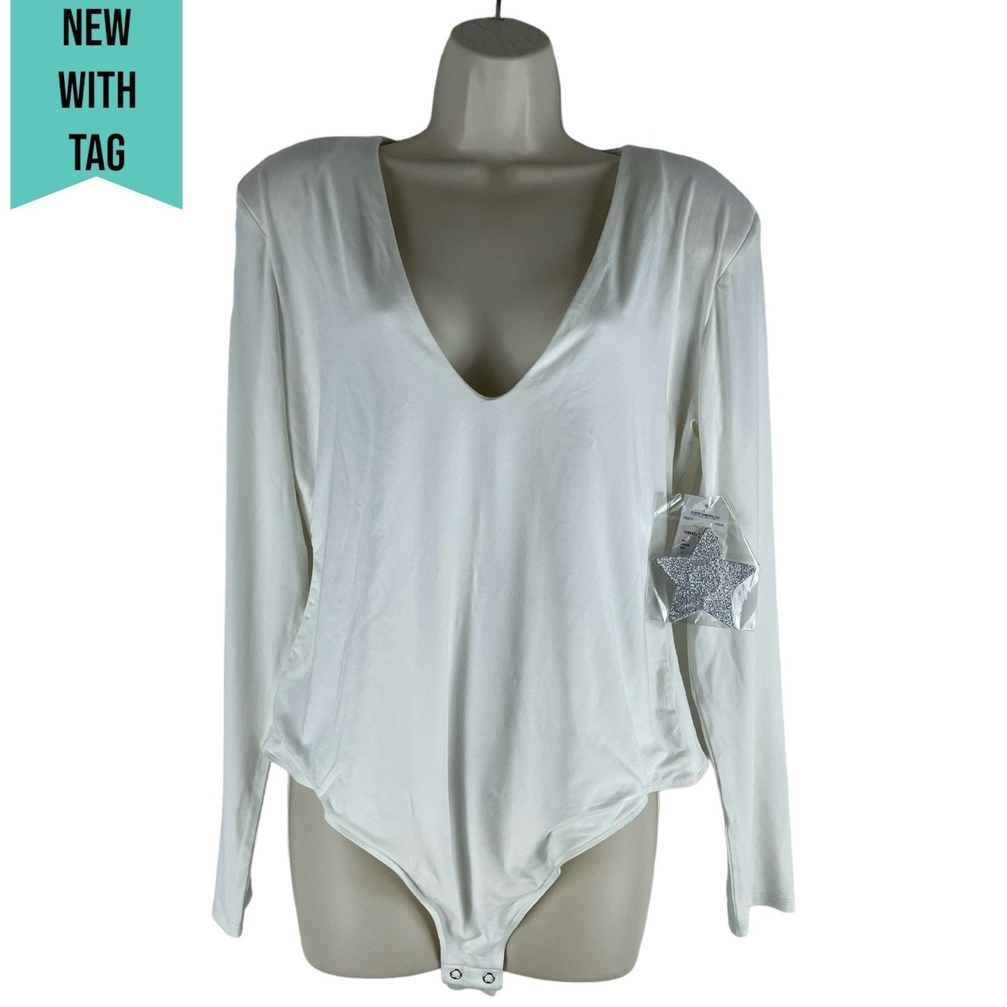 Good American Good Body Power Shoulder Bodysuit Ivory Size 5/ 2X