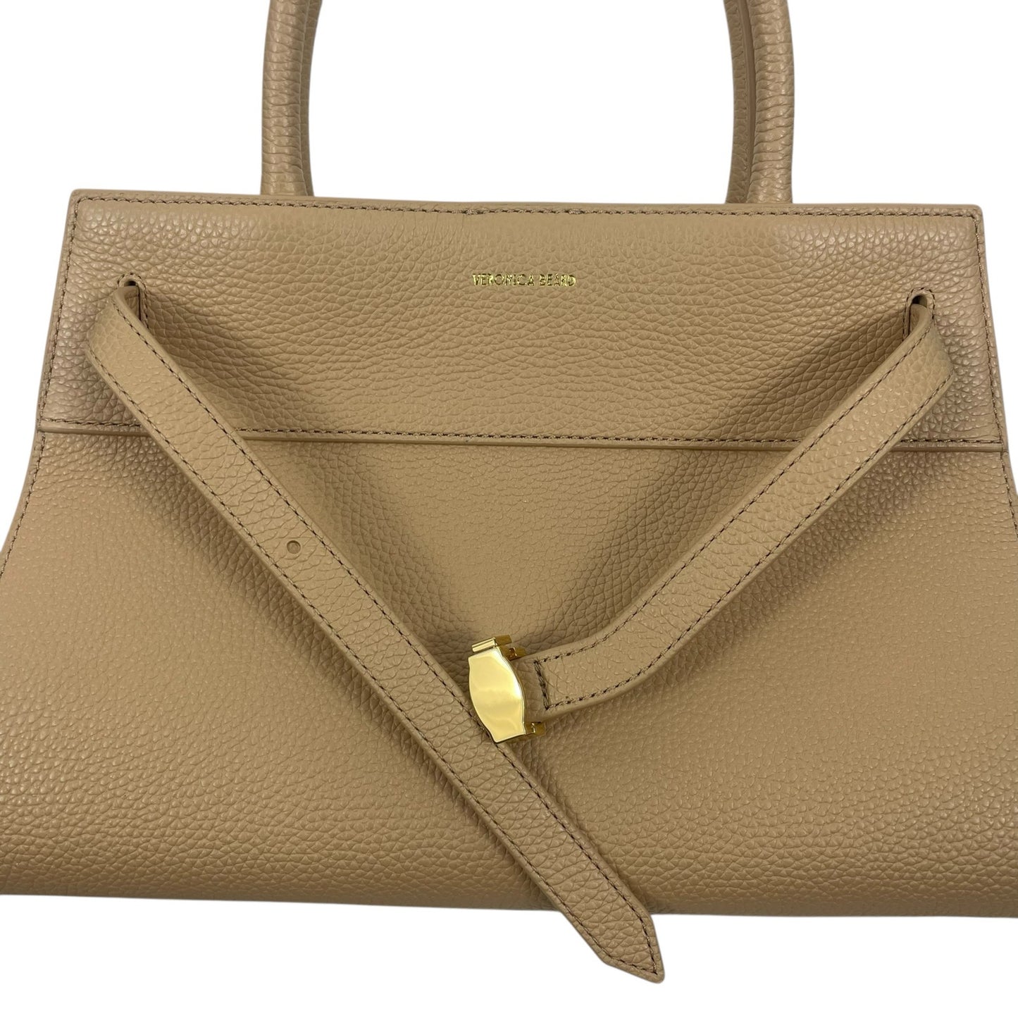 Veronica Beard Dash Bag Tan Pebble Leather Belted Handbag Sand