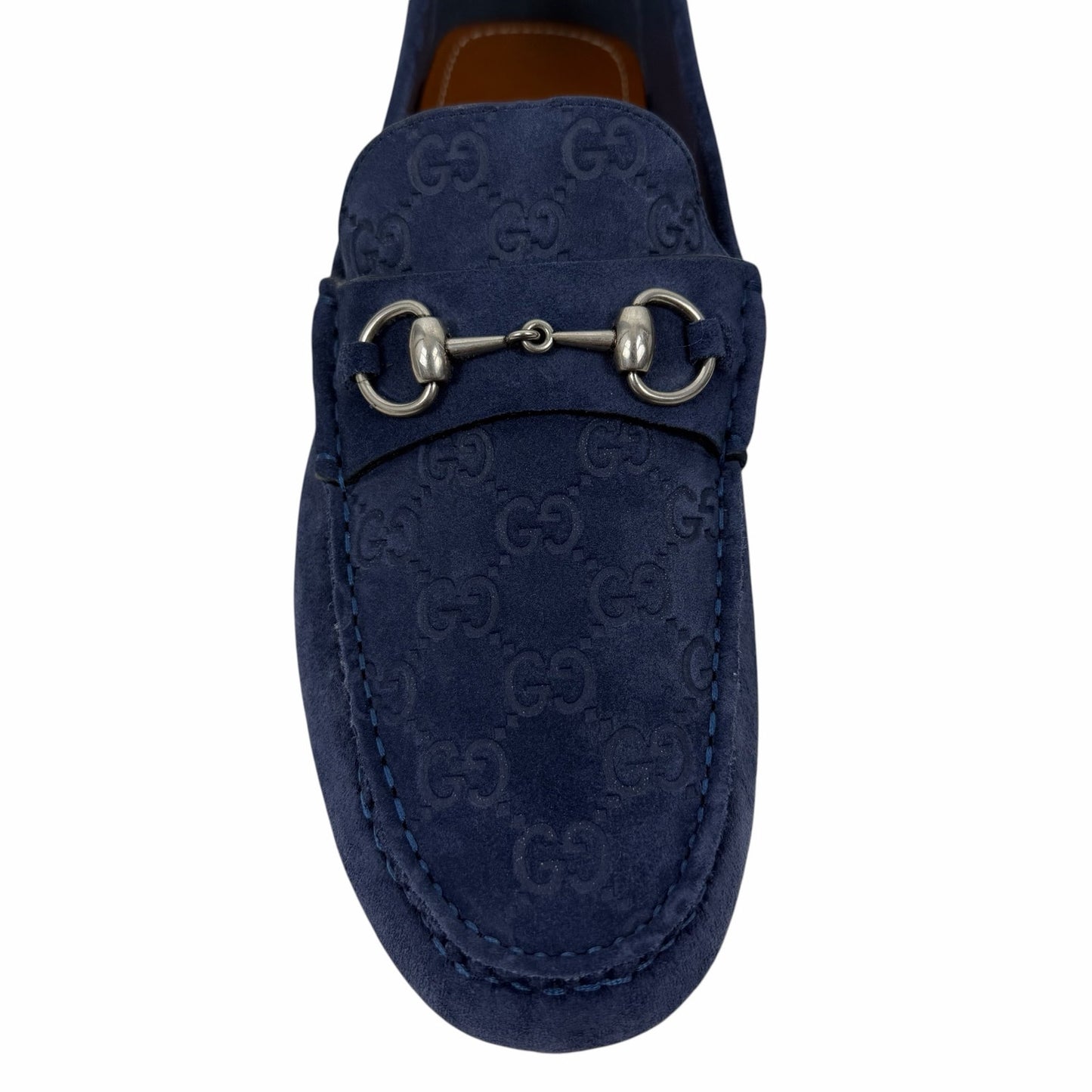Gucci Byorn Guccisima Horsebit Suede Driver Loafer Blue Size 11/US 11.5
