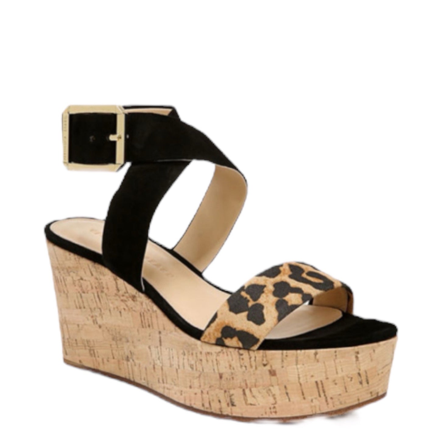 Veronica Beard Hurley Platform Wedge Sandals Leopard Ankle Strap Size 8M