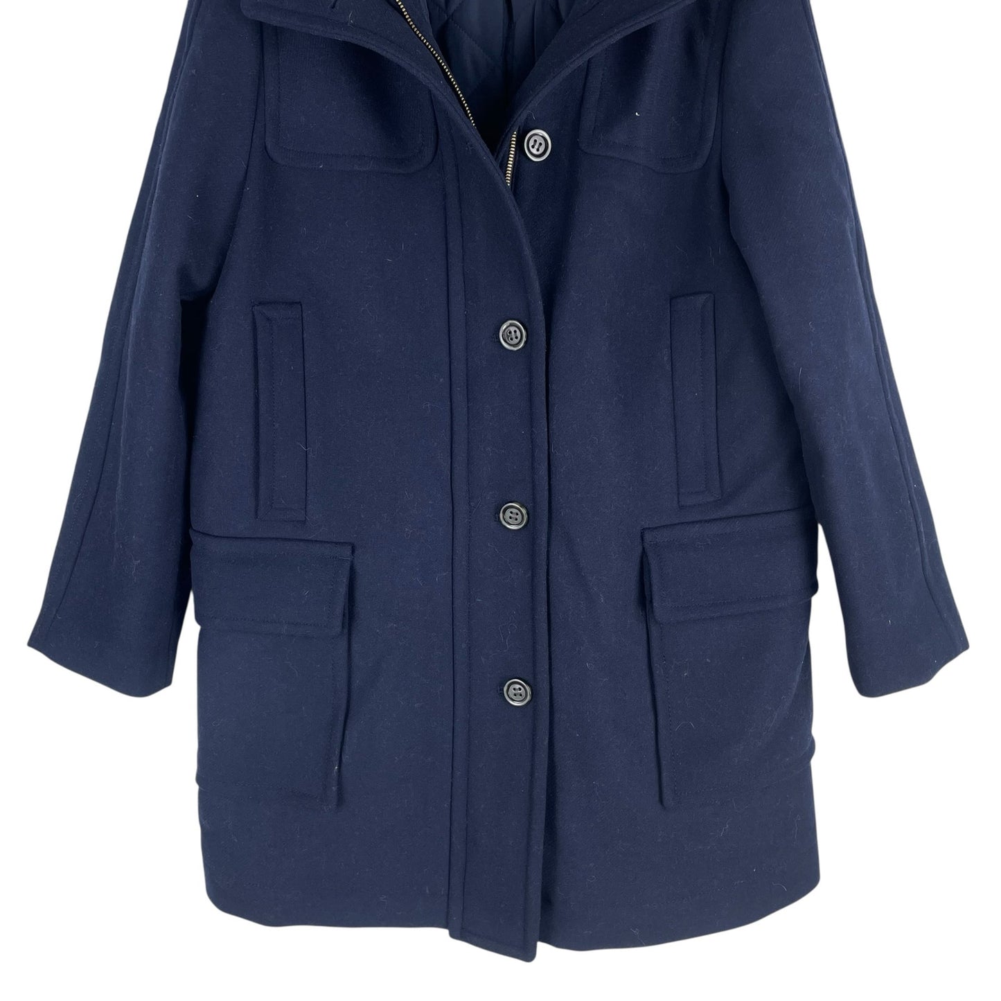 Ann Taylor Weekend Collection Faux Fur Trim Wool Duffle Coat Blue Size M