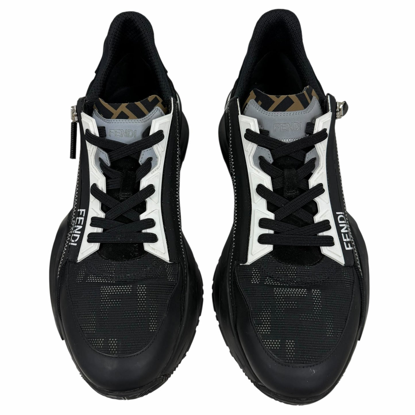 Fendi Flow Sneakers Zucca FF Logo Monogram Black White Size 11/ US 12