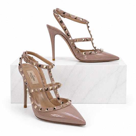 Valentino Garavani Rockstud 100mm Patent Caged Pump Poudre Pink Size 41
