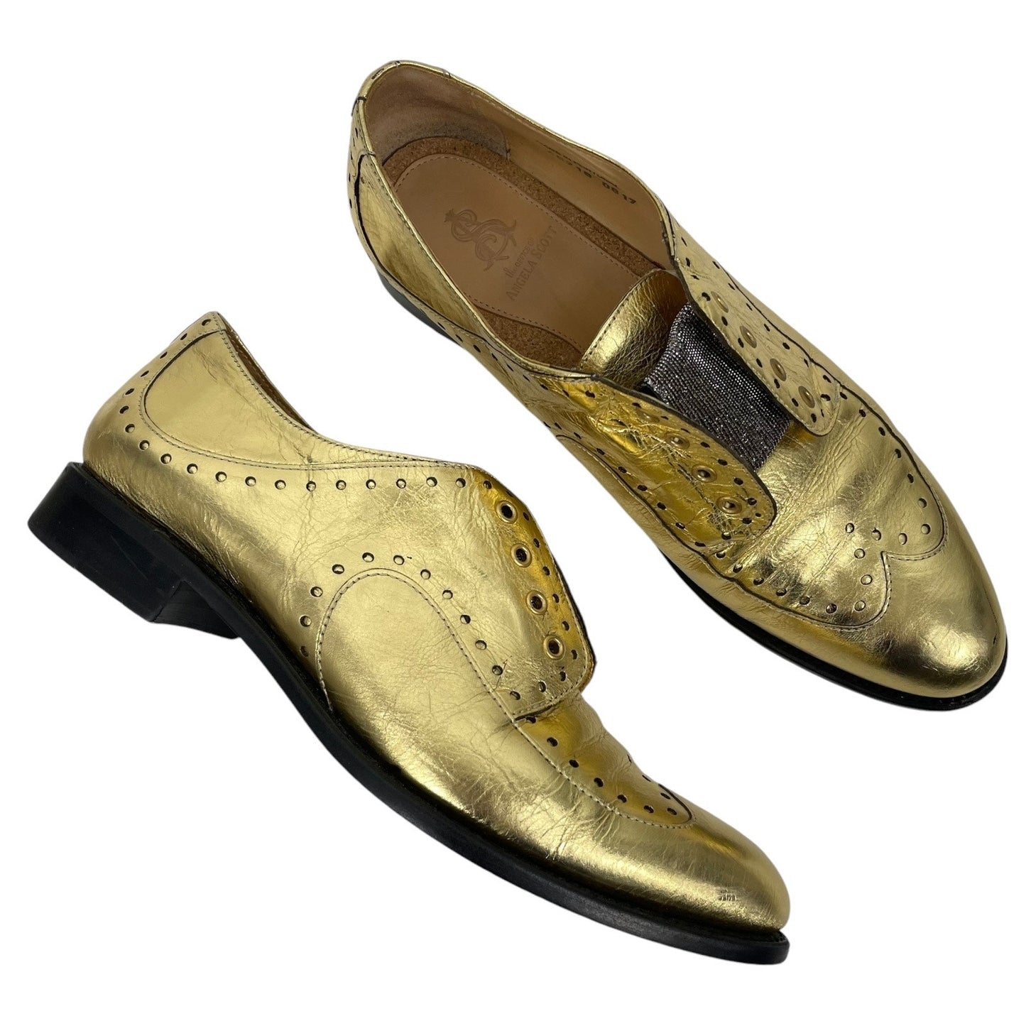 The Office of Angela Scott Glitter Strap Slip On Oxford Shoes Gold Size 40