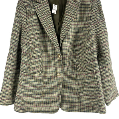 Talbots Classic Shetland Blazer Rustling Plaid Green Pink Size 16W