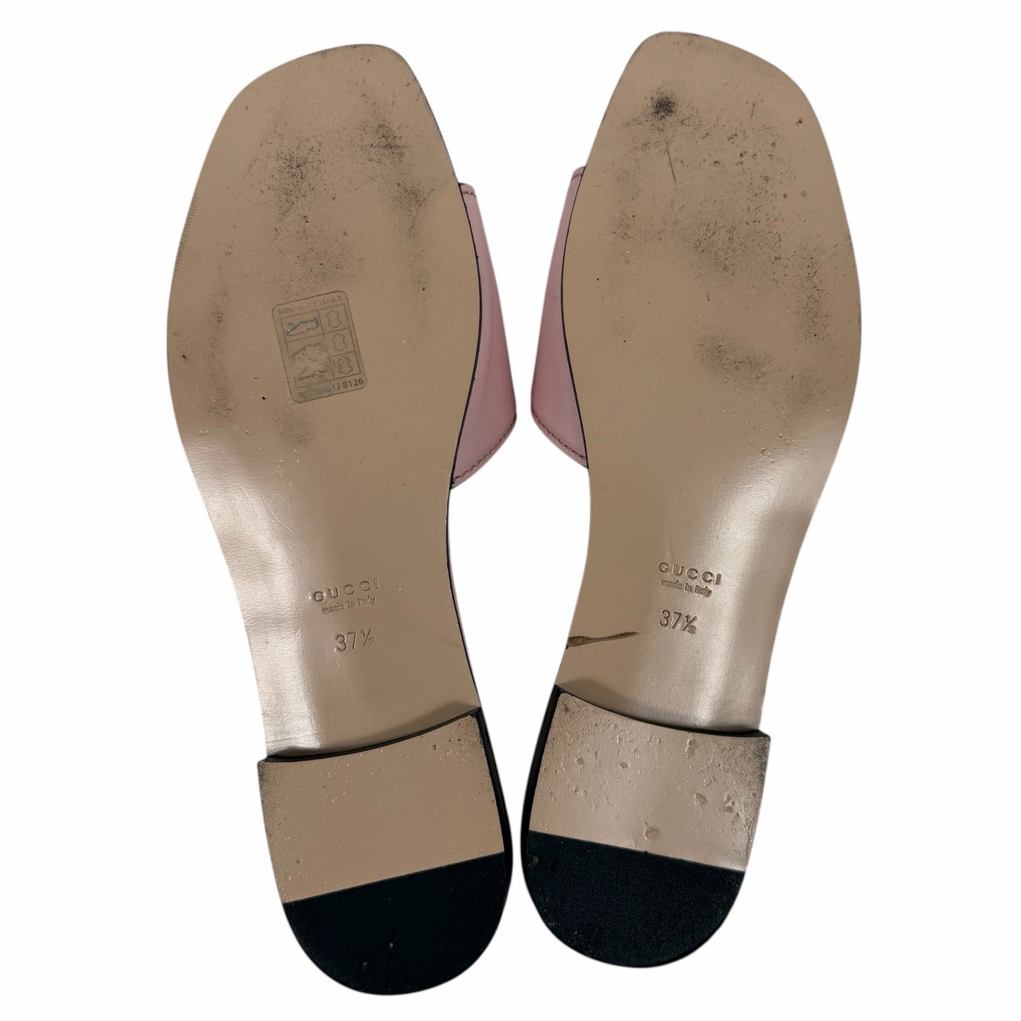Gucci Interlocking G Cutout Leather Slide Flat Sandal Pink Size 37.5