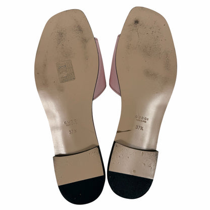 Gucci Interlocking G Cutout Leather Slide Flat Sandal Pink Size 37.5