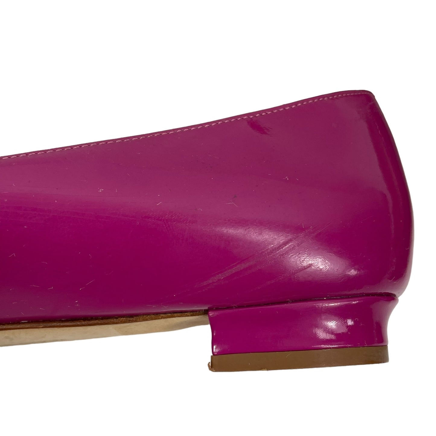 Manolo Blahnik Hangisi Pointed Toe Patent Leather Flats Pink Size 38