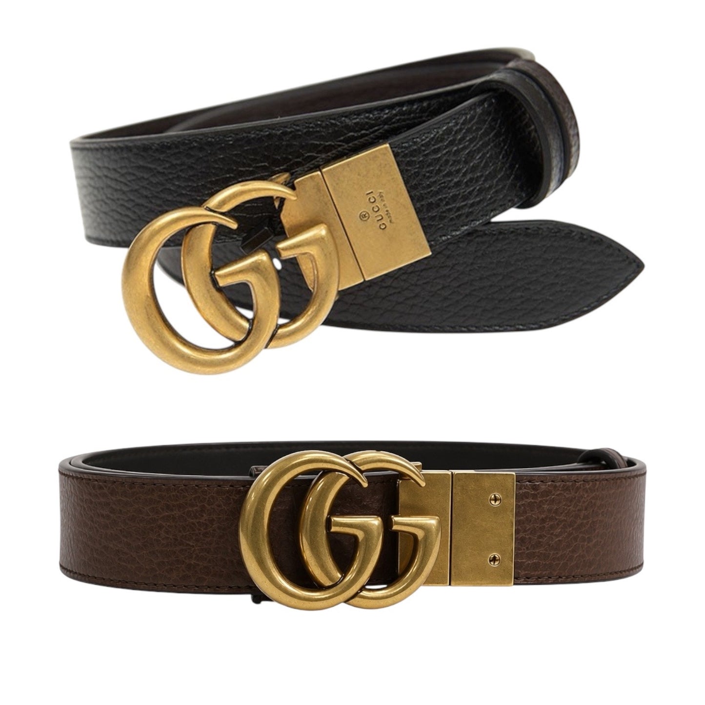 Gucci Double GG Reversible Leather Belt Black Brown Gold Buckle Size 120/ 48