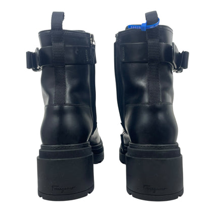 Salvatore Ferragamo Vara bow Lace Up Leather Combat Boots Black Size 9.5