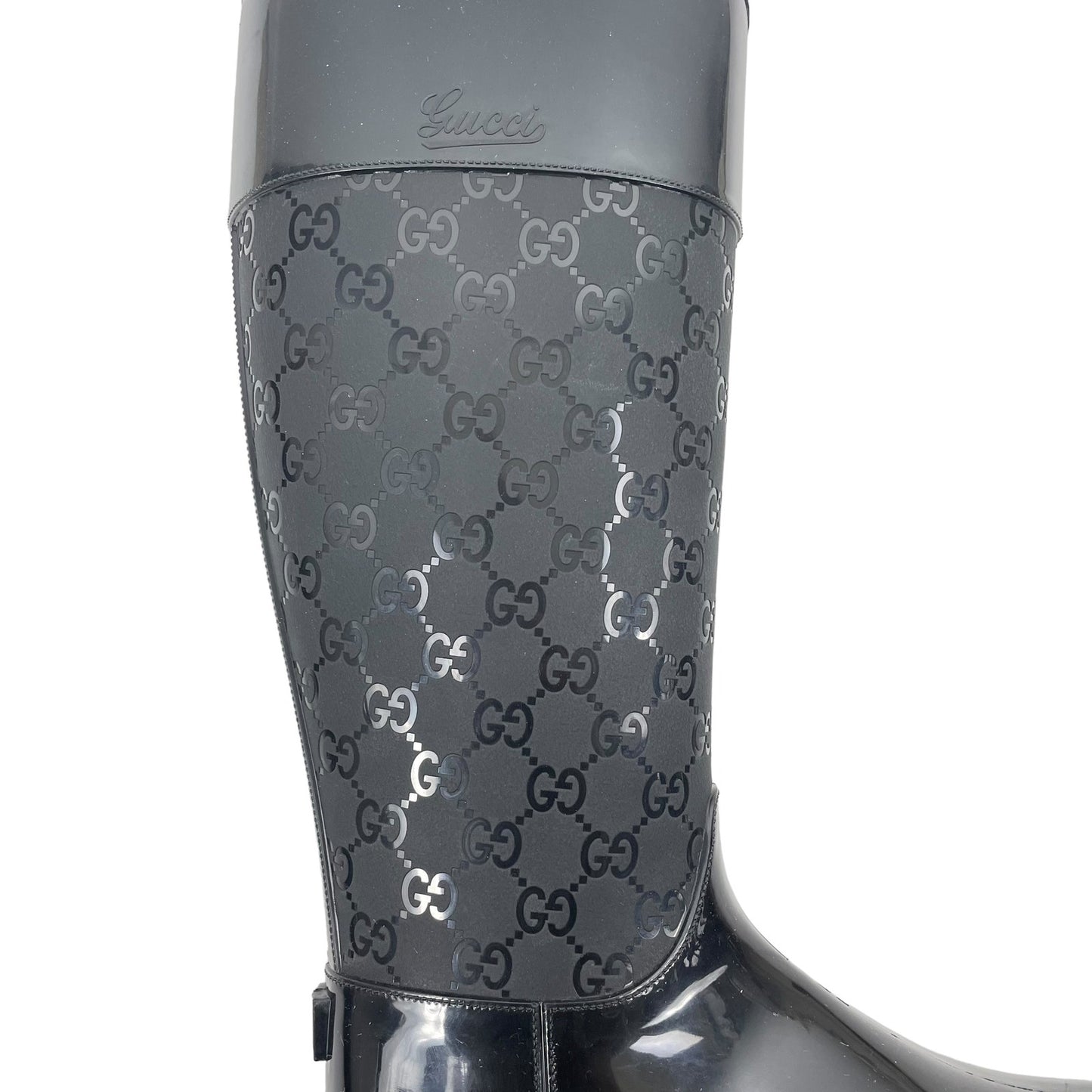 Gucci GG Monogram Rain Boots Rubber Wellington Boots Black Size 37