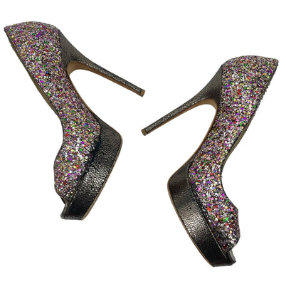 Jimmy Choo Rainbow Glitter Peep Toe Platform Pumps Size 37