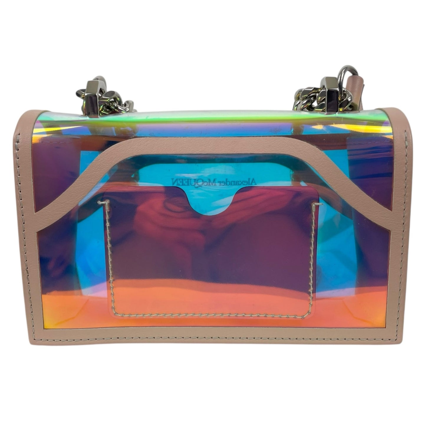 Alexander McQueen Mini Jewelled Crossbody Bag Holographic Pink PVC Leather