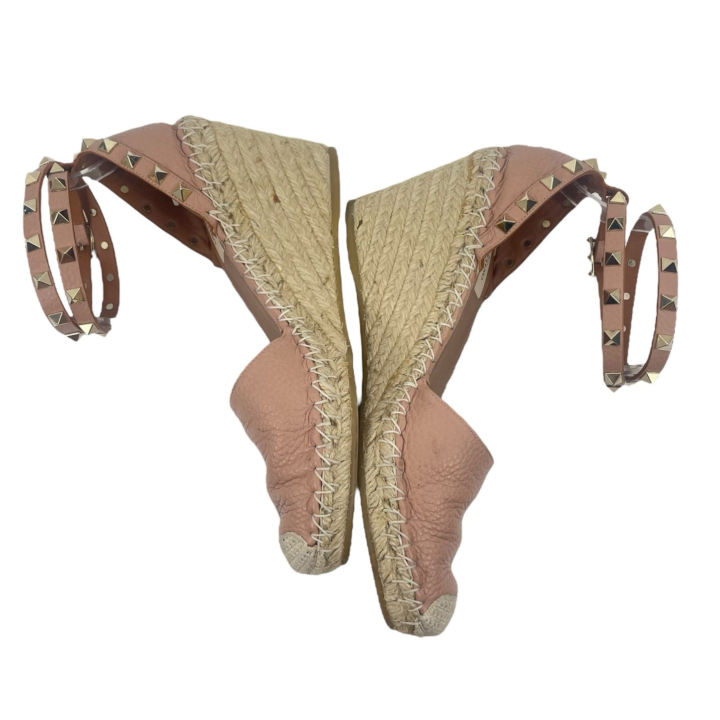 Valentino Garavani Rockstud Double Leather Wedge Espadrille Pink Size 39
