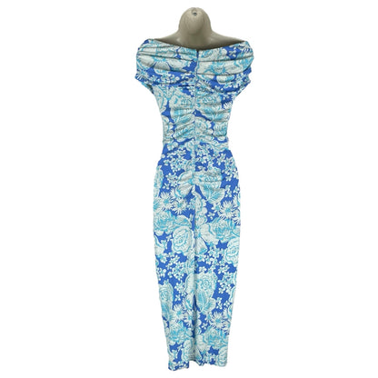 Diane von Furstenberg Stephen Off Shoulder Midi Dress Blue Size S