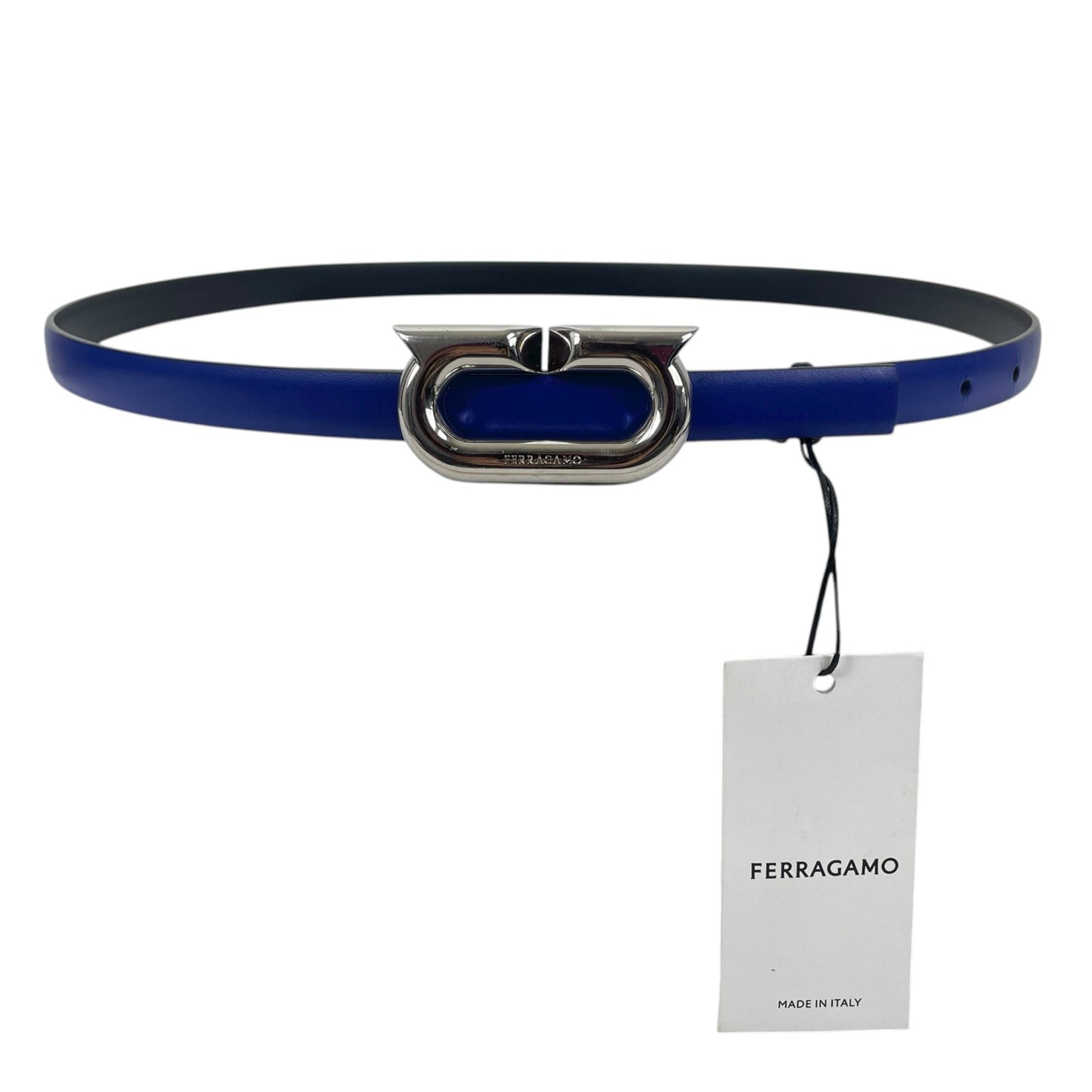 Salvatore Ferragamo Gancio Ellipse Skinny Leather Belt Size 80/32"