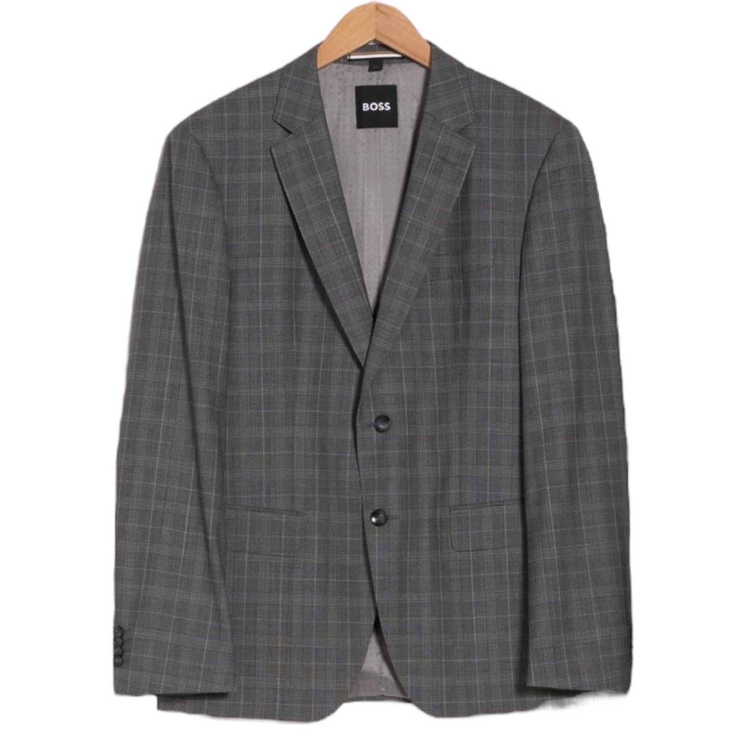 Hugo Boss Plaid Wool Suit Jacket Blazer 2 Buttons Gray Size 42S