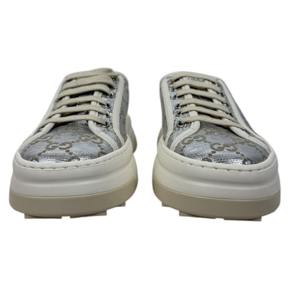 Gucci Tennis 1977 Treck GG Monogram Flatform Sneaker Silver Size 36