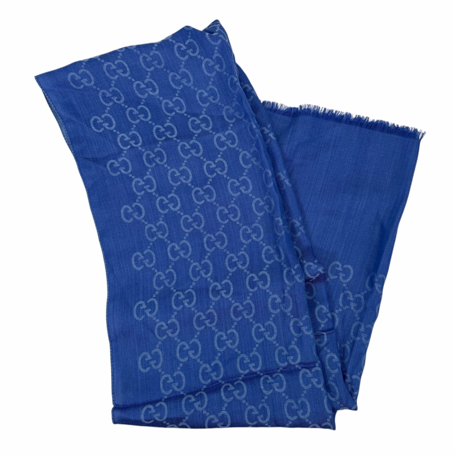 Gucci Wool Silk GG Monogram Light Jacquard Scarf Two Tone Blue