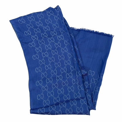 Gucci Wool Silk GG Monogram Light Jacquard Scarf Two Tone Blue