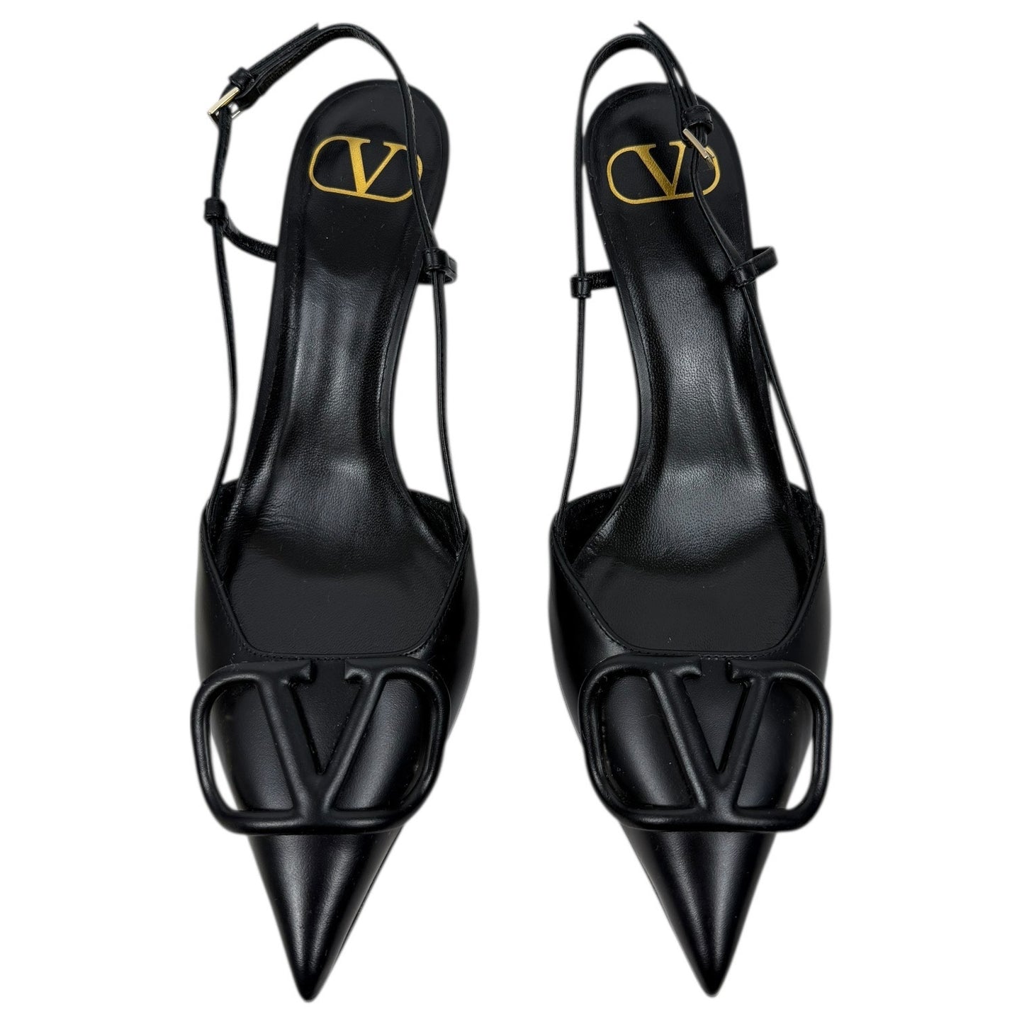 Valentino Garavani V Logo Calfskin 80mm Slingback Pump Black Size 36