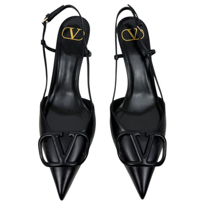 Valentino Garavani V Logo Calfskin 80mm Slingback Pump Black Size 36