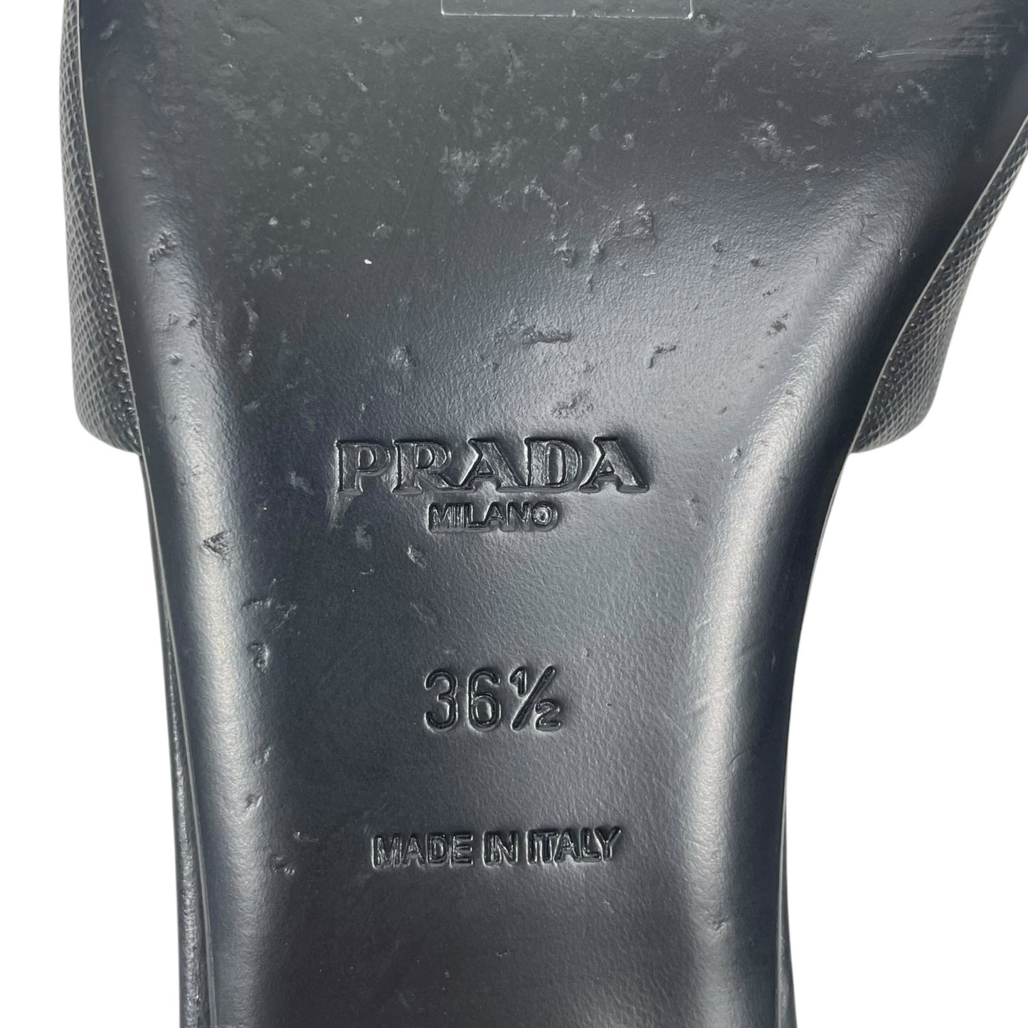 Prada Saffiano Triangle Logo Plaque Slide Flat Sandal Black Size 36.5