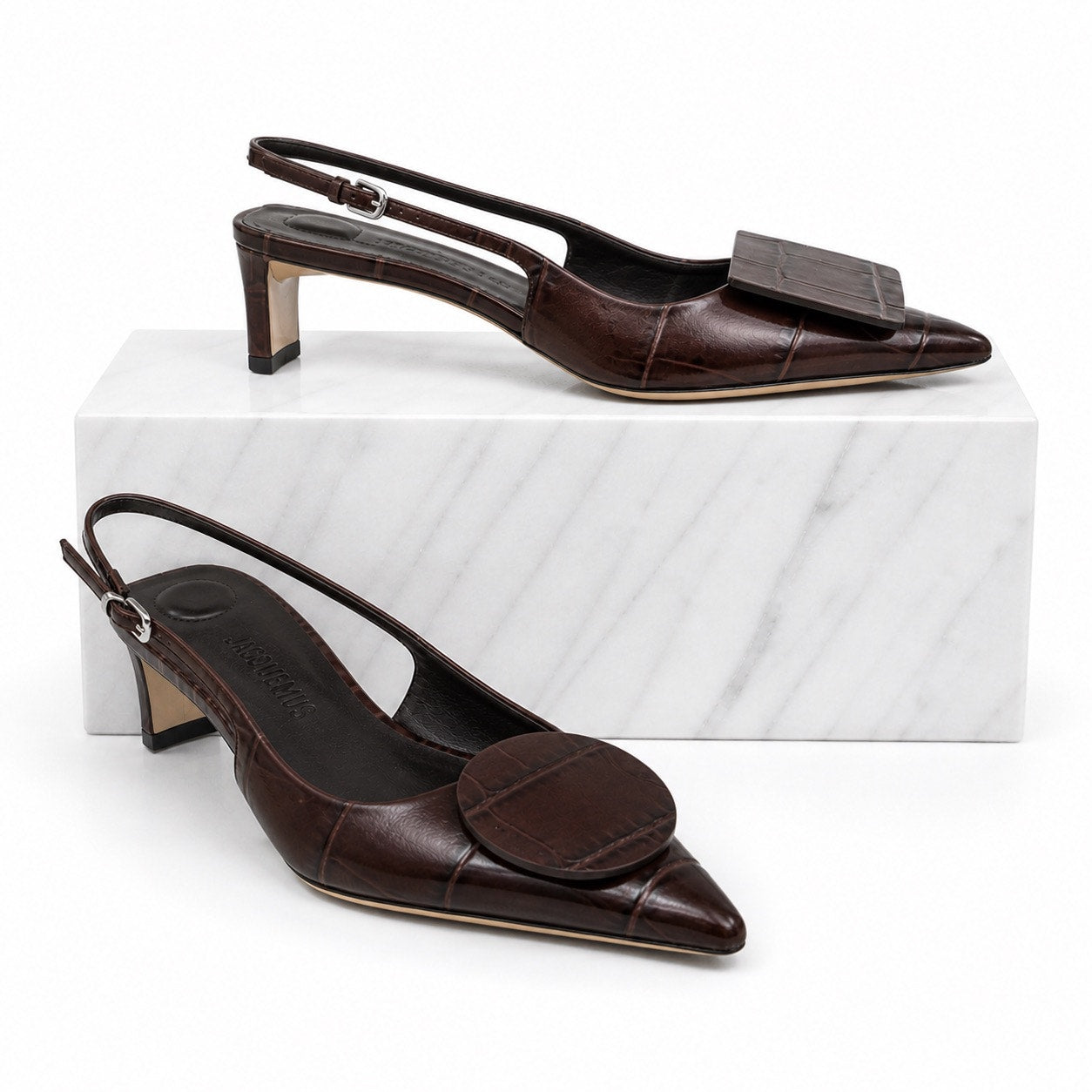 Jacquemus Les Duelo Slingback Pump Croc Emboss Brown Size 38