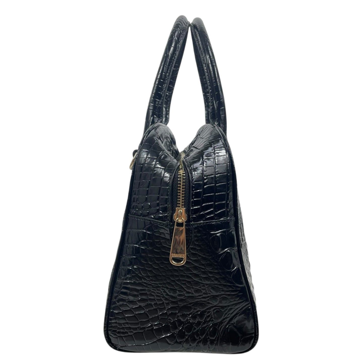 Brahmin Marissa Leather Satchel Bag Black Alden Road Croc