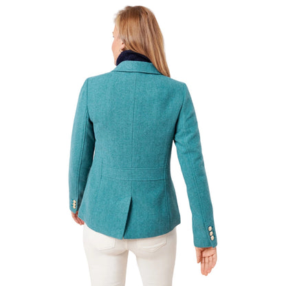 Talbots Classic Shetland Blazer Jacket Wool Blend Teal Blue Size 14W