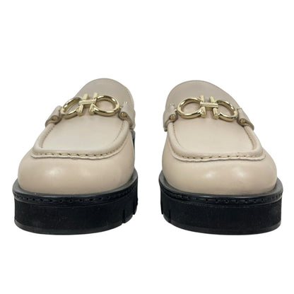 Salvatore Ferragamo Gancini Lug Sole Leather Loafers Beige Size 8.5C
