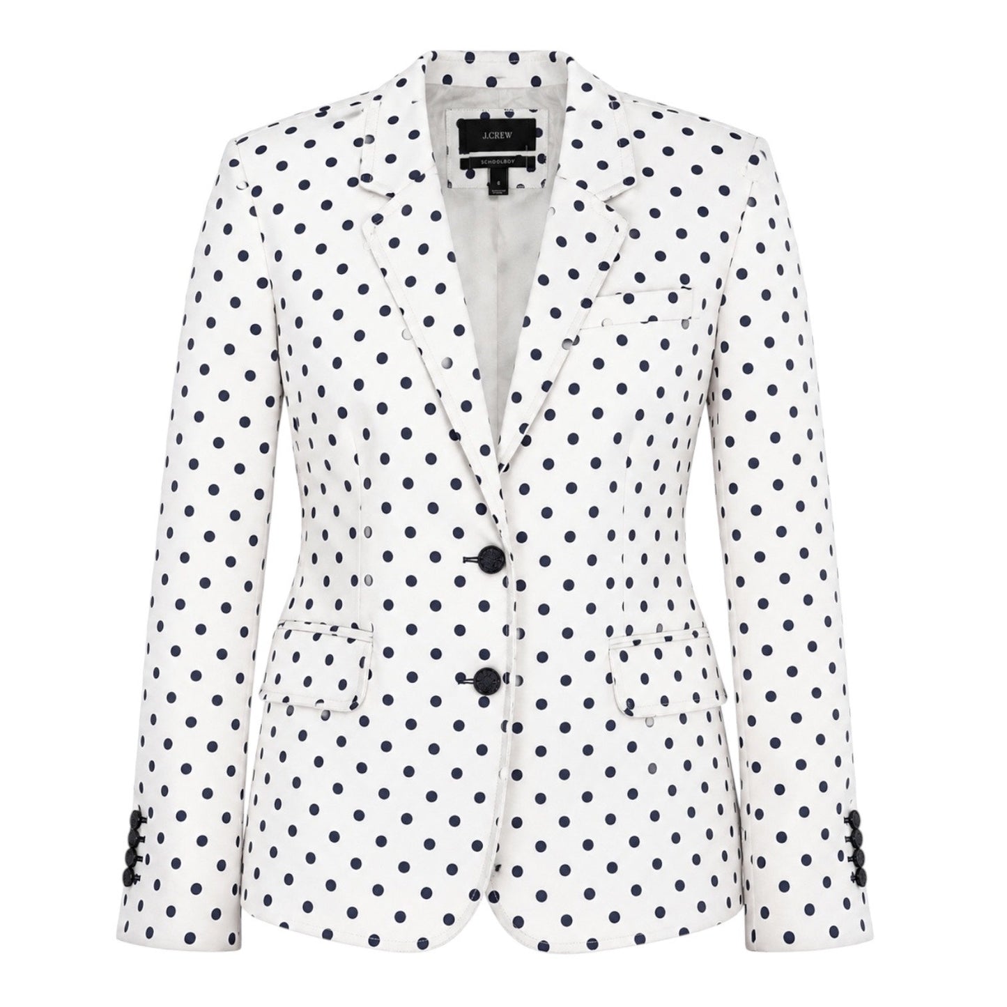 J. Crew Linen Schoolboy Blazer Jacket in Polka Dots White Navy Size 6