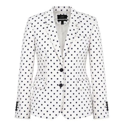 J. Crew Linen Schoolboy Blazer Jacket in Polka Dots White Navy Size 6