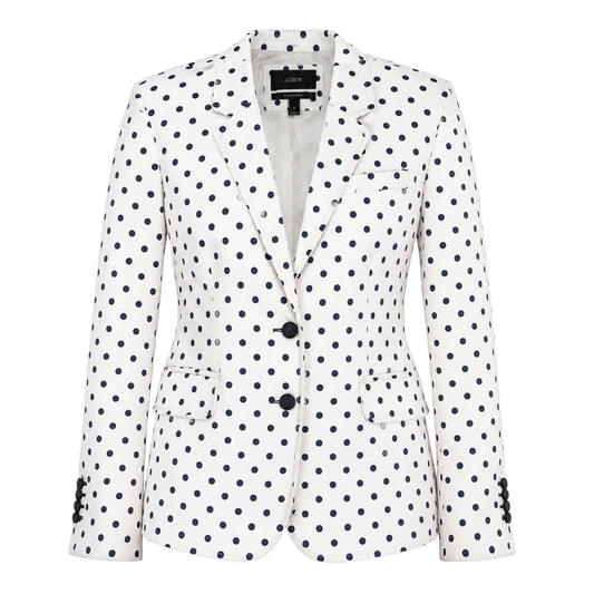 J. Crew Linen Schoolboy Blazer Jacket in Polka Dots White Navy Size 6
