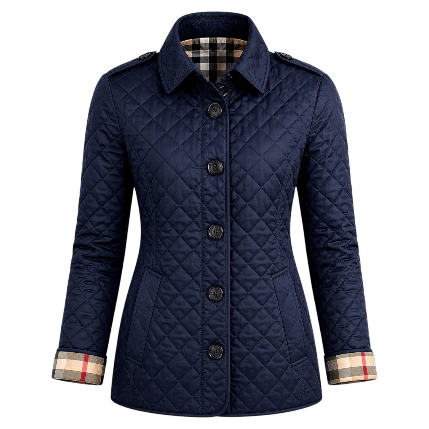 Burberry Ashurst Diamond Quilted Jacket Check Lining Dark Blue Size XS