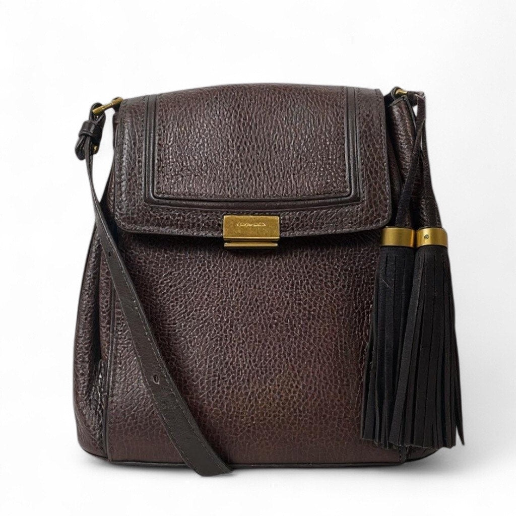 Brahmin Margo Tassel Flap Crossbody Bag Solid Chocolate Brown