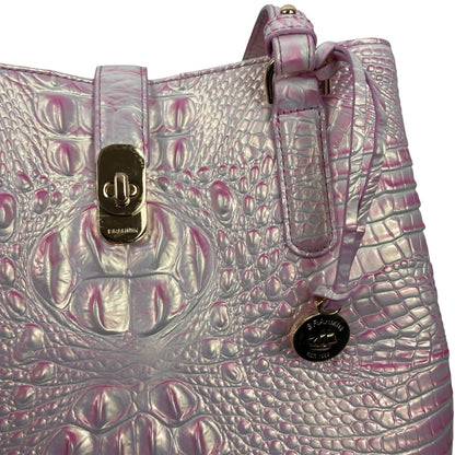 Brahmin Fiore Melboure Leather Bucket Bag Rose Water Pearl Pink Croc