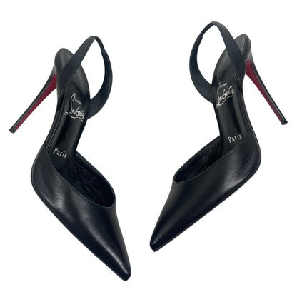 Christian Louboutin O Kate 100 Slingback Black Leather Pumps Size 37